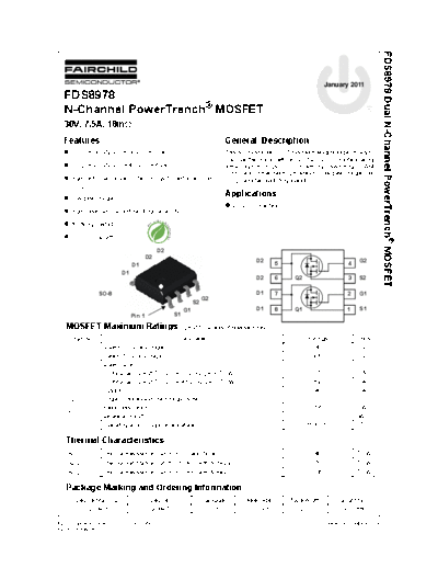 Fairchild Semiconductor fds8978  . Electronic Components Datasheets Active components Transistors Fairchild Semiconductor fds8978.pdf