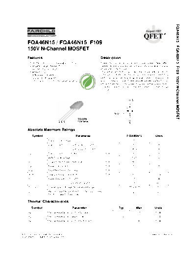 Fairchild Semiconductor fqa46n15  . Electronic Components Datasheets Active components Transistors Fairchild Semiconductor fqa46n15.pdf