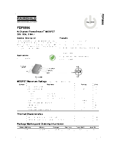 Fairchild Semiconductor fdp8896  . Electronic Components Datasheets Active components Transistors Fairchild Semiconductor fdp8896.pdf