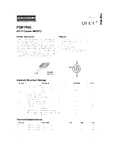 Fairchild Semiconductor fqp7p06  . Electronic Components Datasheets Active components Transistors Fairchild Semiconductor fqp7p06.pdf