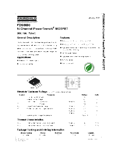 Fairchild Semiconductor fds8690  . Electronic Components Datasheets Active components Transistors Fairchild Semiconductor fds8690.pdf