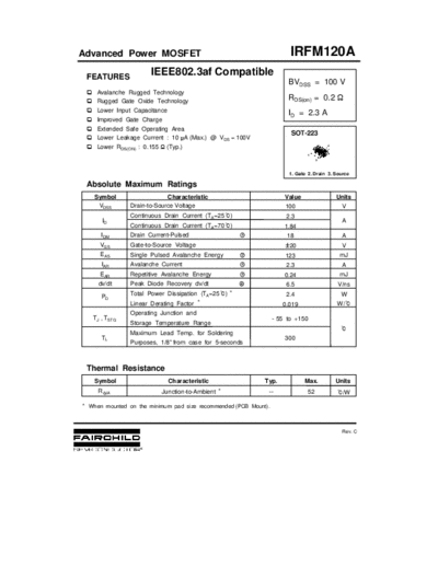 Fairchild Semiconductor irfm120a  . Electronic Components Datasheets Active components Transistors Fairchild Semiconductor irfm120a.pdf