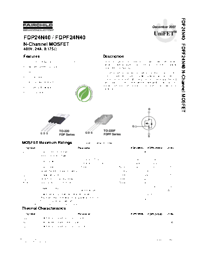 Fairchild Semiconductor fdp24n40 fdpf24n40  . Electronic Components Datasheets Active components Transistors Fairchild Semiconductor fdp24n40_fdpf24n40.pdf