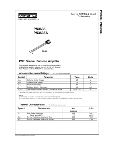 Fairchild Semiconductor pn3638  . Electronic Components Datasheets Active components Transistors Fairchild Semiconductor pn3638.pdf