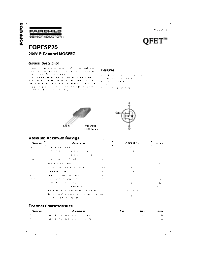 Fairchild Semiconductor fqpf5p20  . Electronic Components Datasheets Active components Transistors Fairchild Semiconductor fqpf5p20.pdf