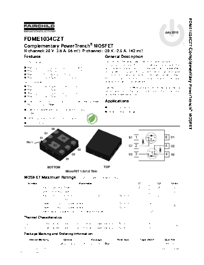 Fairchild Semiconductor fdme1034czt  . Electronic Components Datasheets Active components Transistors Fairchild Semiconductor fdme1034czt.pdf