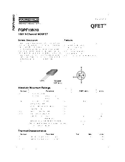 Fairchild Semiconductor fqpf19n10  . Electronic Components Datasheets Active components Transistors Fairchild Semiconductor fqpf19n10.pdf