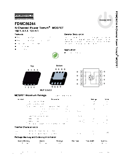 Fairchild Semiconductor fdmc86244  . Electronic Components Datasheets Active components Transistors Fairchild Semiconductor fdmc86244.pdf