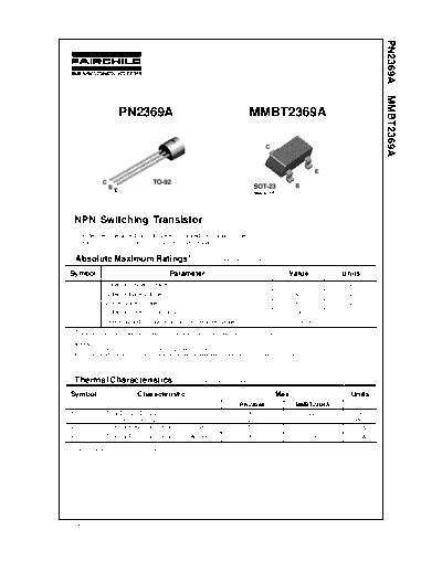 Fairchild Semiconductor pn2369a mmbt2369a  . Electronic Components Datasheets Active components Transistors Fairchild Semiconductor pn2369a_mmbt2369a.pdf