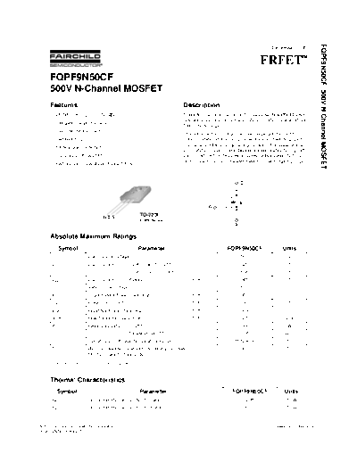 Fairchild Semiconductor fqpf9n50cf  . Electronic Components Datasheets Active components Transistors Fairchild Semiconductor fqpf9n50cf.pdf