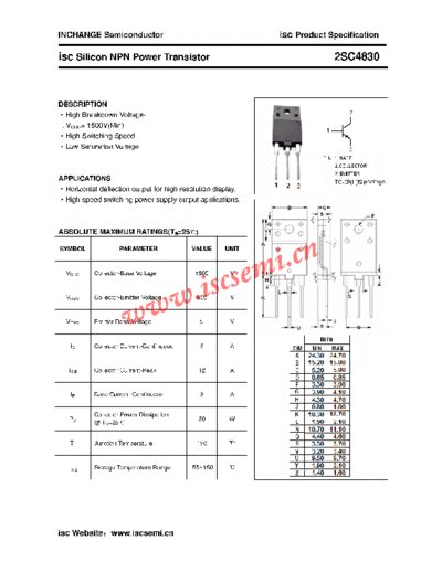 Inchange Semiconductor 2sc4830  . Electronic Components Datasheets Active components Transistors Inchange Semiconductor 2sc4830.pdf