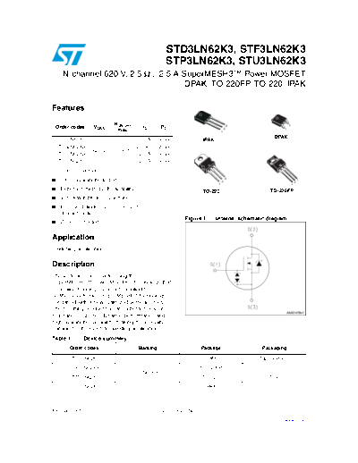 ST d3ln62k3  f3ln62k3  p3ln62k3  u3ln62k3  . Electronic Components Datasheets Active components Transistors ST std3ln62k3_stf3ln62k3_stp3ln62k3_stu3ln62k3.pdf