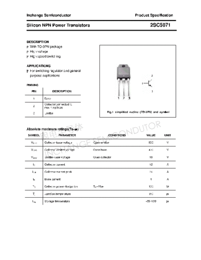 Inchange Semiconductor 2sc5071  . Electronic Components Datasheets Active components Transistors Inchange Semiconductor 2sc5071.pdf