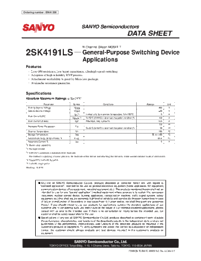 Sanyo 2sk4191ls  . Electronic Components Datasheets Active components Transistors Sanyo 2sk4191ls.pdf