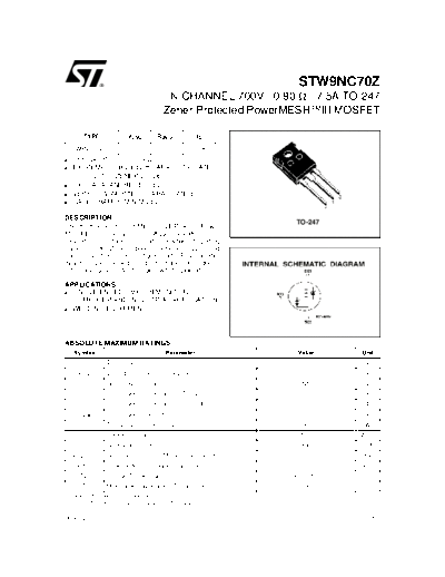 ST stw9nc70z  . Electronic Components Datasheets Active components Transistors ST stw9nc70z.pdf