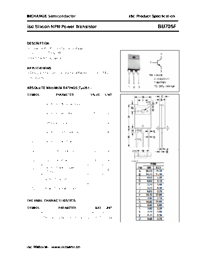 Inchange Semiconductor bu705f  . Electronic Components Datasheets Active components Transistors Inchange Semiconductor bu705f.pdf