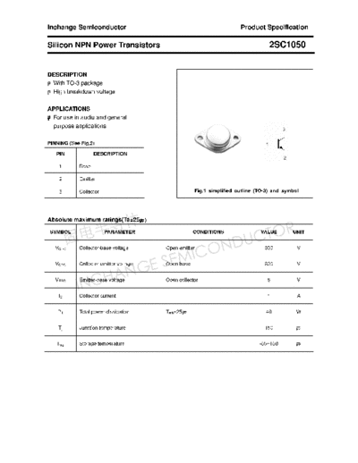 Inchange Semiconductor 2sc1050  . Electronic Components Datasheets Active components Transistors Inchange Semiconductor 2sc1050.pdf