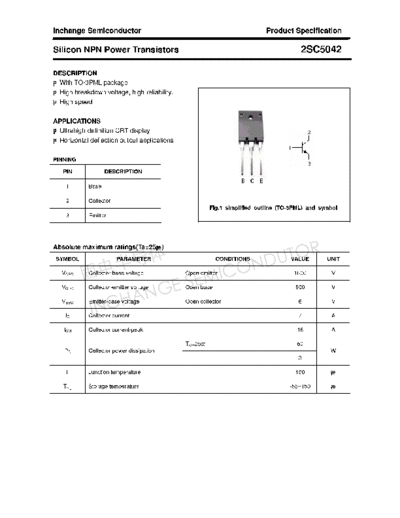 Inchange Semiconductor 2sc5042  . Electronic Components Datasheets Active components Transistors Inchange Semiconductor 2sc5042.pdf