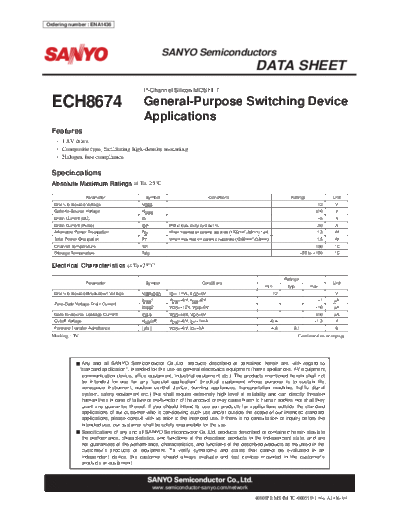 Sanyo ech8674  . Electronic Components Datasheets Active components Transistors Sanyo ech8674.pdf