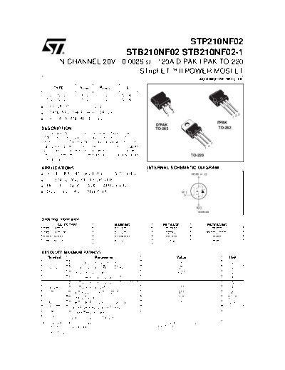 ST stp210nf02  . Electronic Components Datasheets Active components Transistors ST stp210nf02.pdf