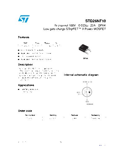 ST std26nf10  . Electronic Components Datasheets Active components Transistors ST std26nf10.pdf