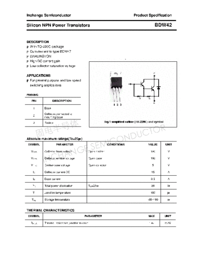 Inchange Semiconductor bdw42  . Electronic Components Datasheets Active components Transistors Inchange Semiconductor bdw42.pdf