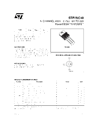 ST stp7nc40  . Electronic Components Datasheets Active components Transistors ST stp7nc40.pdf