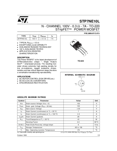 ST p7ne10l  . Electronic Components Datasheets Active components Transistors ST stp7ne10l.pdf