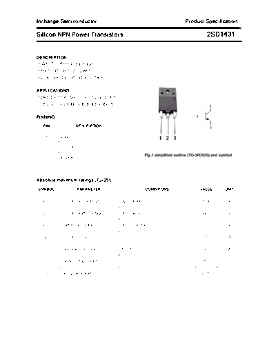 Inchange Semiconductor 2sd1431  . Electronic Components Datasheets Active components Transistors Inchange Semiconductor 2sd1431.pdf