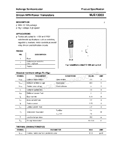 Inchange Semiconductor mje13003  . Electronic Components Datasheets Active components Transistors Inchange Semiconductor mje13003.pdf