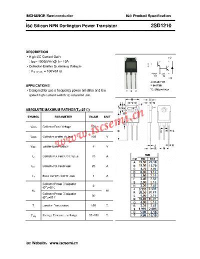 Inchange Semiconductor 2sd1210  . Electronic Components Datasheets Active components Transistors Inchange Semiconductor 2sd1210.pdf