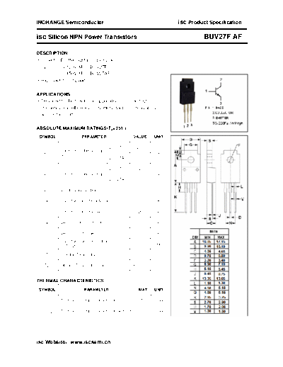 Inchange Semiconductor buv27f af  . Electronic Components Datasheets Active components Transistors Inchange Semiconductor buv27f_af.pdf