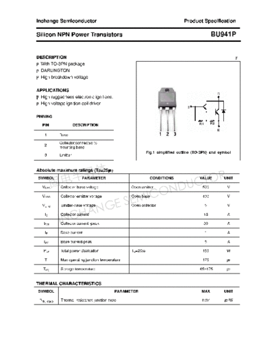 Inchange Semiconductor bu941p  . Electronic Components Datasheets Active components Transistors Inchange Semiconductor bu941p.pdf