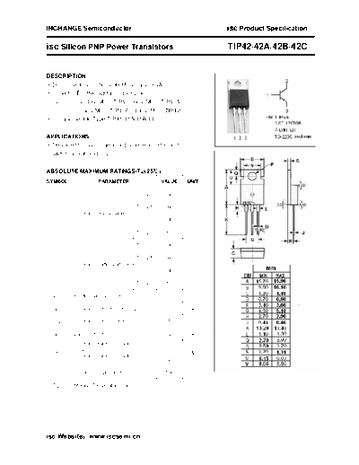 Inchange Semiconductor tip42 42a 42b 42c  . Electronic Components Datasheets Active components Transistors Inchange Semiconductor tip42_42a_42b_42c.pdf