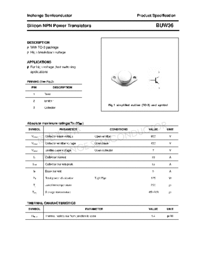 Inchange Semiconductor buw36  . Electronic Components Datasheets Active components Transistors Inchange Semiconductor buw36.pdf