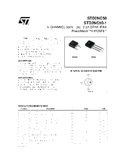ST std2nc50  . Electronic Components Datasheets Active components Transistors ST std2nc50.pdf