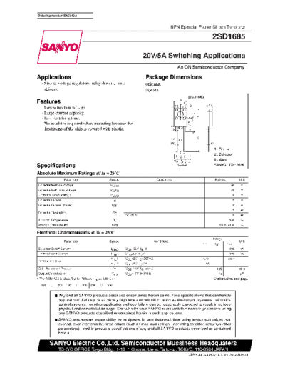 Sanyo 2sd1685  . Electronic Components Datasheets Active components Transistors Sanyo 2sd1685.pdf