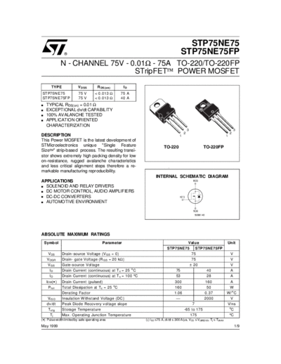 ST stp75ne75  . Electronic Components Datasheets Active components Transistors ST stp75ne75.pdf