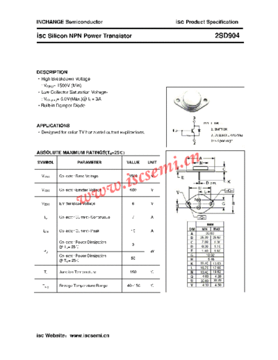 Inchange Semiconductor 2sd904  . Electronic Components Datasheets Active components Transistors Inchange Semiconductor 2sd904.pdf