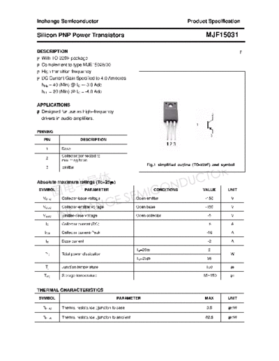 Inchange Semiconductor mjf15031  . Electronic Components Datasheets Active components Transistors Inchange Semiconductor mjf15031.pdf