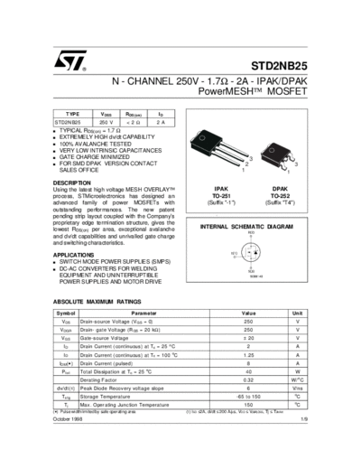 ST d2nb25  . Electronic Components Datasheets Active components Transistors ST std2nb25.pdf