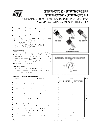 ST stp7nc70z  . Electronic Components Datasheets Active components Transistors ST stp7nc70z.pdf