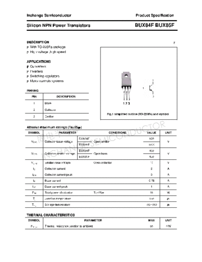Inchange Semiconductor bux84f bux85f  . Electronic Components Datasheets Active components Transistors Inchange Semiconductor bux84f_bux85f.pdf