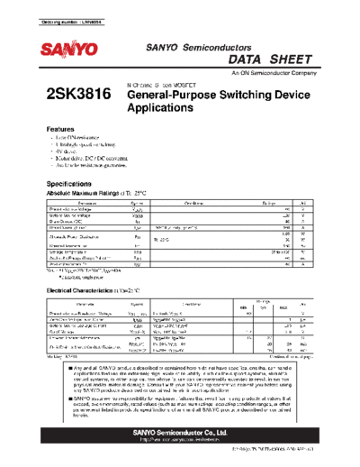 Sanyo 2sk3816  . Electronic Components Datasheets Active components Transistors Sanyo 2sk3816.pdf