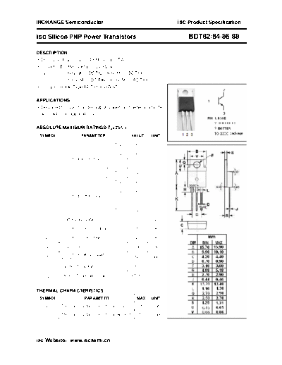 Inchange Semiconductor bdt82 84 86 88  . Electronic Components Datasheets Active components Transistors Inchange Semiconductor bdt82_84_86_88.pdf