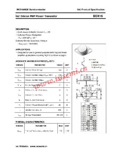 Inchange Semiconductor bdx16  . Electronic Components Datasheets Active components Transistors Inchange Semiconductor bdx16.pdf