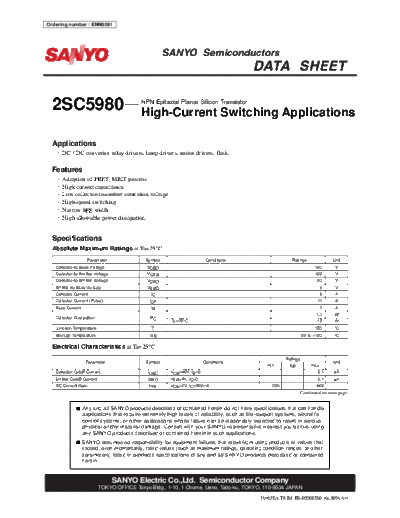 Sanyo 2sc5980  . Electronic Components Datasheets Active components Transistors Sanyo 2sc5980.pdf