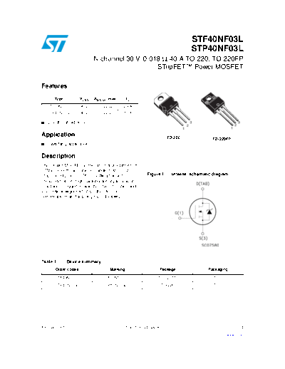 ST stf40nf03l stp40nf03l  . Electronic Components Datasheets Active components Transistors ST stf40nf03l_stp40nf03l.pdf