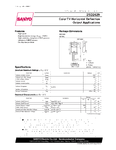 Sanyo 2sd2629  . Electronic Components Datasheets Active components Transistors Sanyo 2sd2629.pdf