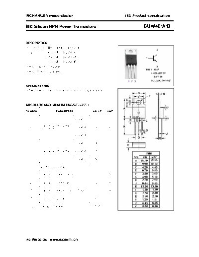 Inchange Semiconductor buw40 a b  . Electronic Components Datasheets Active components Transistors Inchange Semiconductor buw40_a_b.pdf